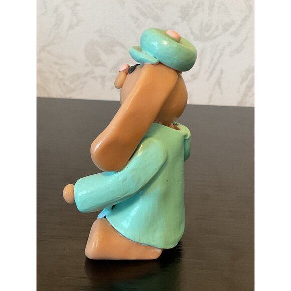 Handmade Clay Bunny Figurine With Hat & Coat 3" Easter Decor - Picture 4 of 6